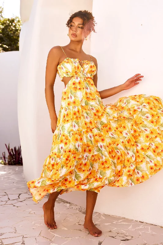 Forever Yours Maxi Dress - Yellow Fashionable Asymmetrical Maxi Dress