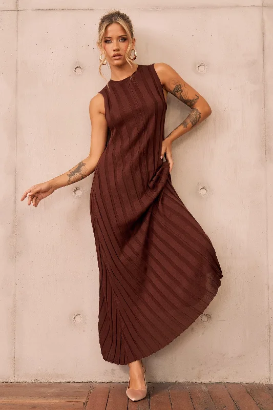 Francis Knit Maxi Dress - Chocolate Comfortable Long-Sleeve Maxi Dress