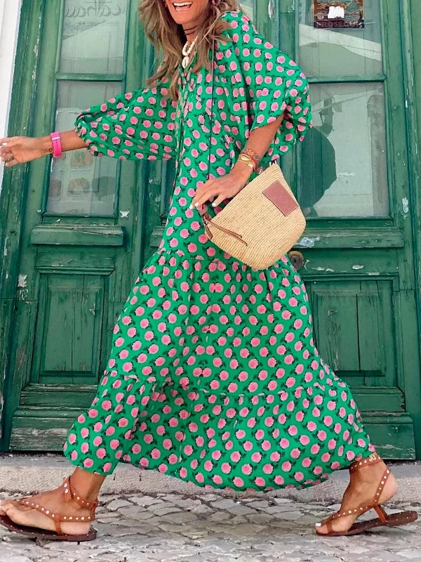 Zjkrl - Hot Green Printed Vacation Loose Maxi Dresses Comfortable Casual Maxi Dress