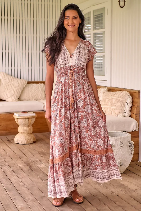 Indah Print Romi Maxi Dress Trendy Maxi Dress with Lace