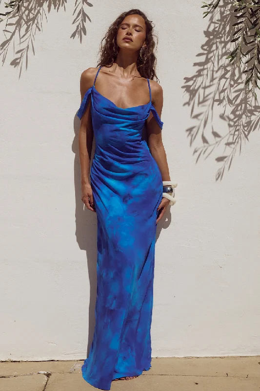 LAVONI MAXI DRESS - RAMONA BLUE Fashionable High-Low Maxi Dress