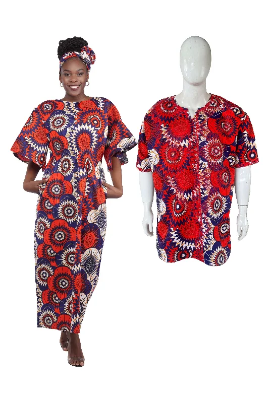 Long Maxi Dress Bell Sleeves & African Embroidered Dashiki Shirt Fashionable Off-Shoulder Maxi Dress