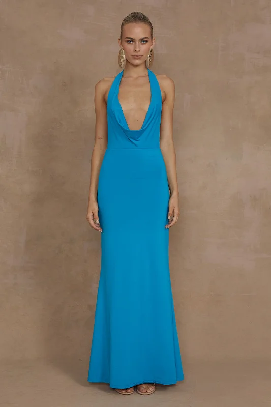 LORITA MAXI DRESS - AQUA Cozy Open-Back Maxi Dress