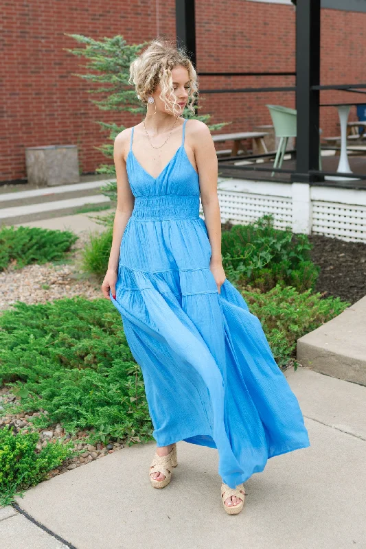 Lyra Maxi Dress - Blue Classic Solid Maxi Dress