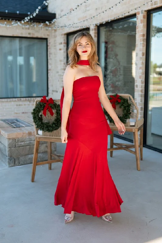 Marley Tube Maxi Dress - Red Classic V-Neck Maxi Dress