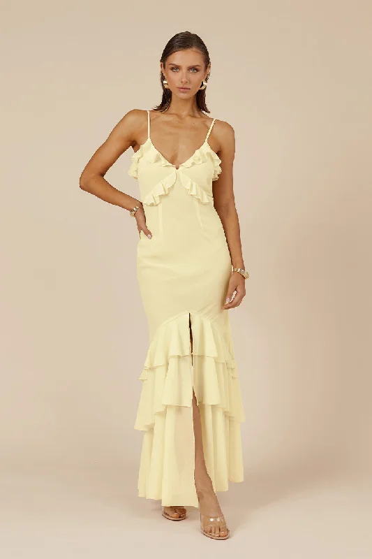 NAMARI MAXI DRESS - LEMON Fashionable Off-Shoulder Maxi Dress