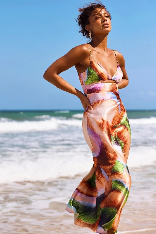 Name Me Maxi Dress - Orange Multi Fashionable Sheer Maxi Dress