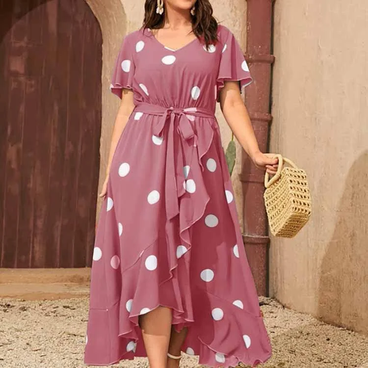 Plus Size Orchid Polka Dot Maxi Dress Stylish Empire Waist Maxi Dress