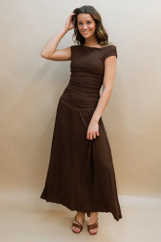 Portia Chocolate Maxi Dress Comfortable Fit-and-Flare Maxi Dress