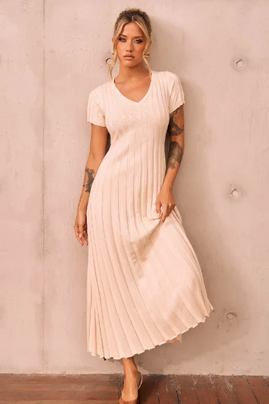 She Made Me Knit Maxi Dress - Beige Comfortable Bohemian Maxi Dress