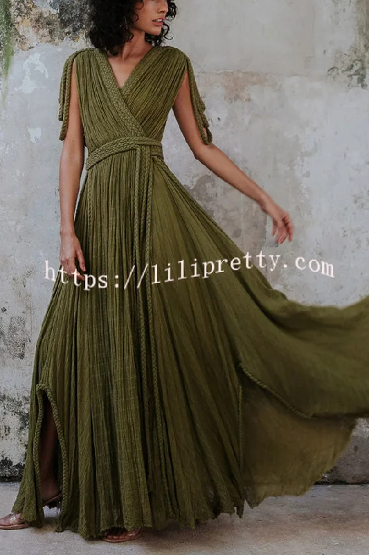 Resort Style Draped Braids Shoulder Backless Cover-up Loose Maxi Dress Stylish Maxi Dress with Frills