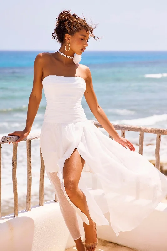 The Briana Maxi Dress - White Fashionable Off-Shoulder Maxi Dress