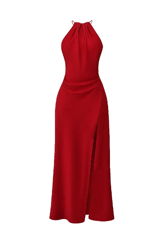 Zanab Red Rose Thigh Slit Maxi Dress by House of CB Stylish Boho Maxi Dress