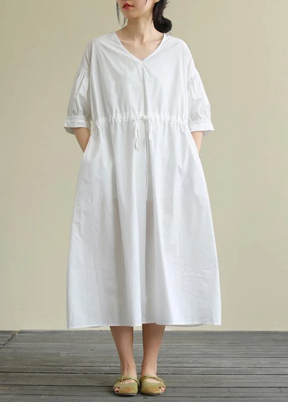 100% white cotton tunic pattern v neck drawstring Maxi Dress Stylish Button-Up Maxi Dress 100% white cotton tunic pattern v neck drawstring Maxi Dress Stylish Button-Up Maxi Dress