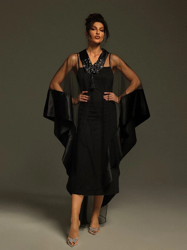 Dellesa V Neck Cape Maxi Dress Comfortable Fitted Maxi Dress