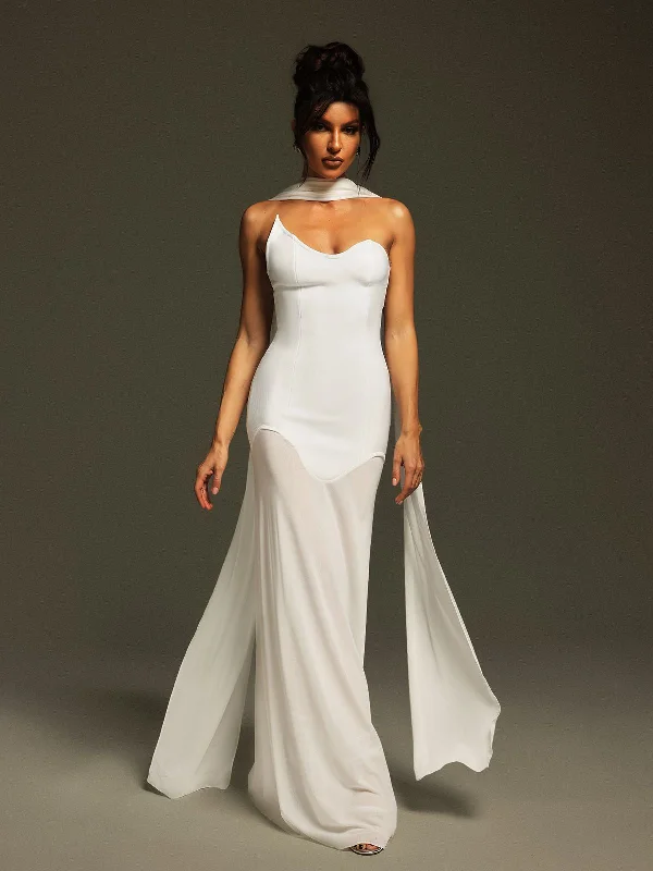 Emine Strapless Draped Bandage Maxi Dress Trendy Short Sleeve Maxi Dress