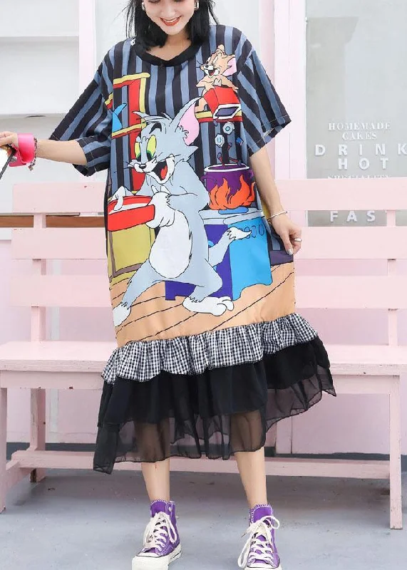 Modern ruffles cotton clothes Women Runway navy prints Maxi Dress Casual Maxi Dress with Pockets Modern ruffles cotton clothes Women Runway navy prints Maxi Dress Casual Maxi Dress with Pockets
