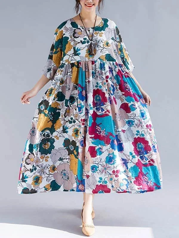 Natural floral cotton clothes Women o neck Cinched Maxi Dress Stylish Boho Chic Maxi Dress Natural floral cotton clothes Women o neck Cinched Maxi Dress Stylish Boho Chic Maxi Dress
