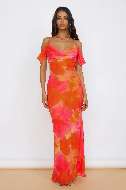 RUNAWAY THE LABEL Oralie Maxi Dress Orange Trendy Printed Maxi Dress