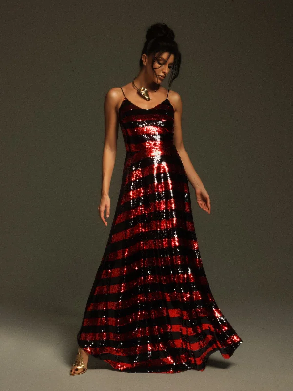 Rupali Spaghetti Stripe Sequin Maxi Dress Comfortable Maxi Dress with Slits