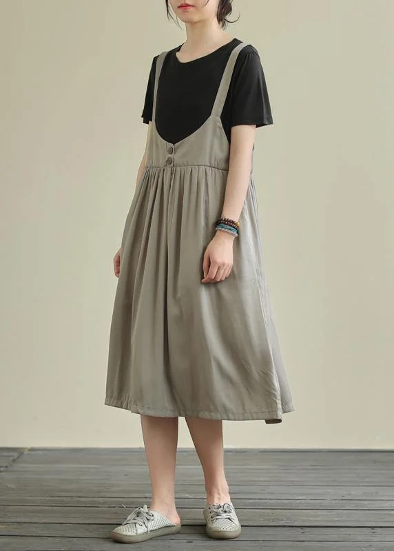 Women o neck false two pieces cotton summer quilting dresses gray Maxi Dress Comfortable Flowy Maxi Dress Women o neck false two pieces cotton summer quilting dresses gray Maxi Dress Comfortable Flowy Maxi Dress