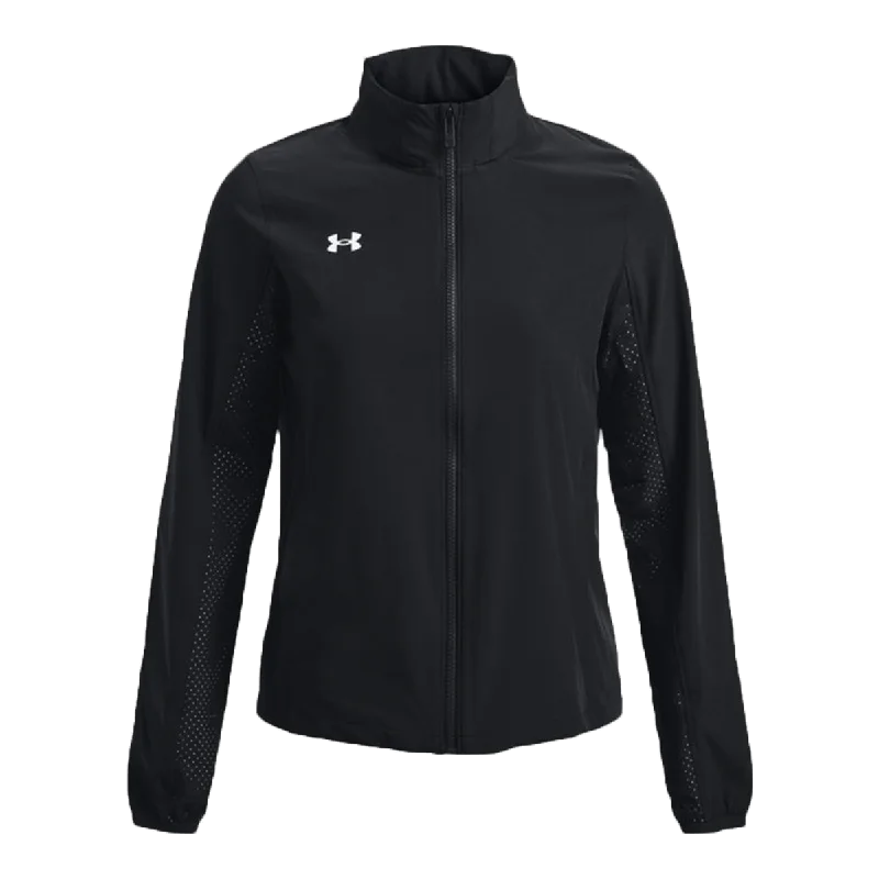 Under Armour Women's Black Squad 3.0 Warm-Up Full Zip Jacket Zippered Front Buttoned Front Snap Front