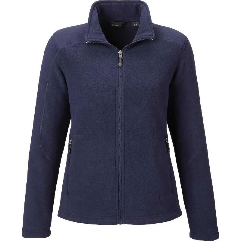 North End Women's Classic Navy Voyage Fleece Jacket Denim Fabric Leather Fabric Suede Fabric