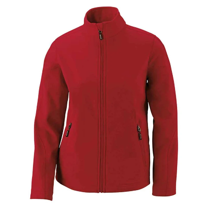 Core 365 Women's Classic Red Cruise Two-Layer Fleece Bonded Soft Shell Jacket Front Pockets Side Pockets Patch Pockets