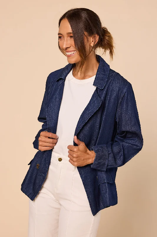 Avalee Tencel Jacket in Dark Wash Hoodie Zip-Up Jacket Button-Up Jacket