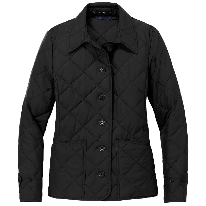 Brooks Brothers Women's Deep Black Quilted Jacket Tiered Jacket Buttoned Jacket Zippered Jacket