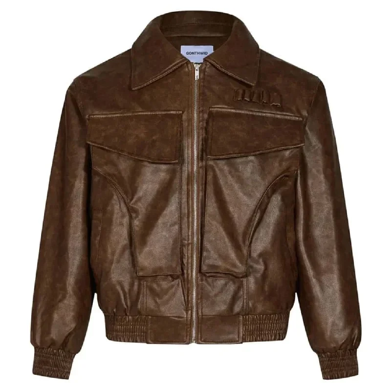 Classic Leather Bomber Jacket Satin Fabric Silk Fabric Chiffon Fabric