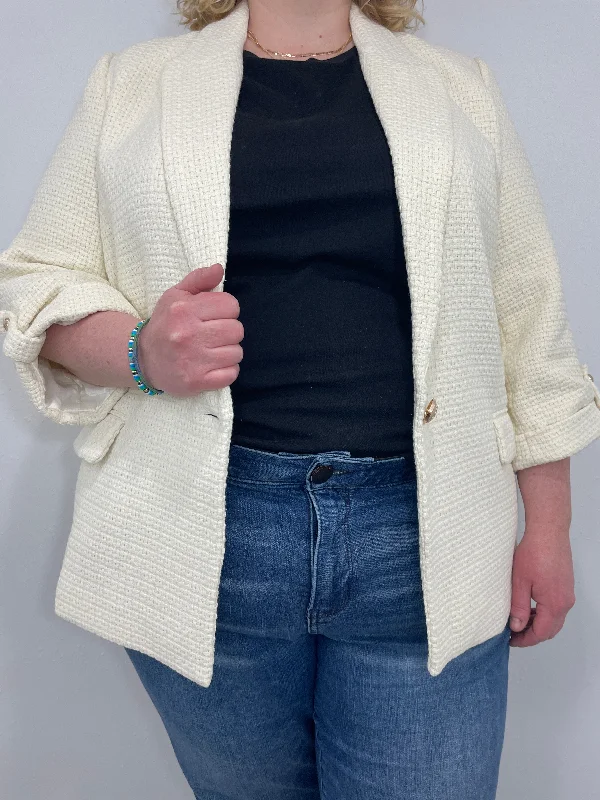 CLASSY MOOD TWEED JACKET - CREAM - CURVY Cotton Jacket Linen Jacket Terry Jacket