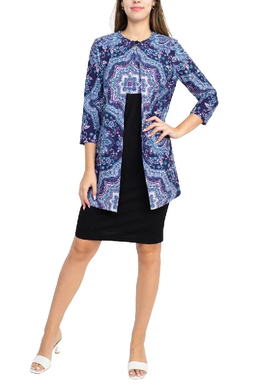 Danny & Nicole Scoop Neck Sleeveless Zipper Back Multi Print Crepe Dress with Matching Jacket Satin Jacket Silk Jacket Chiffon Jacket