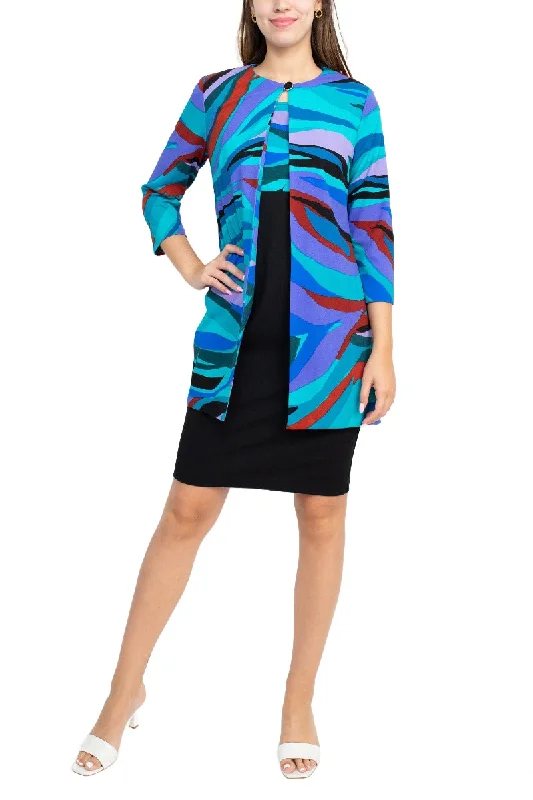 Danny & Nicole Scoop Neck Sleeveless Zipper Back Multi Print Dress With Matching Jacket Jacket Blazer Coat