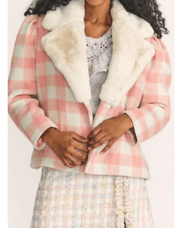 Love Shack Fancy - Dumont Jacket in Crisp Peach Boat Neck Shawl Collar Notched Collar