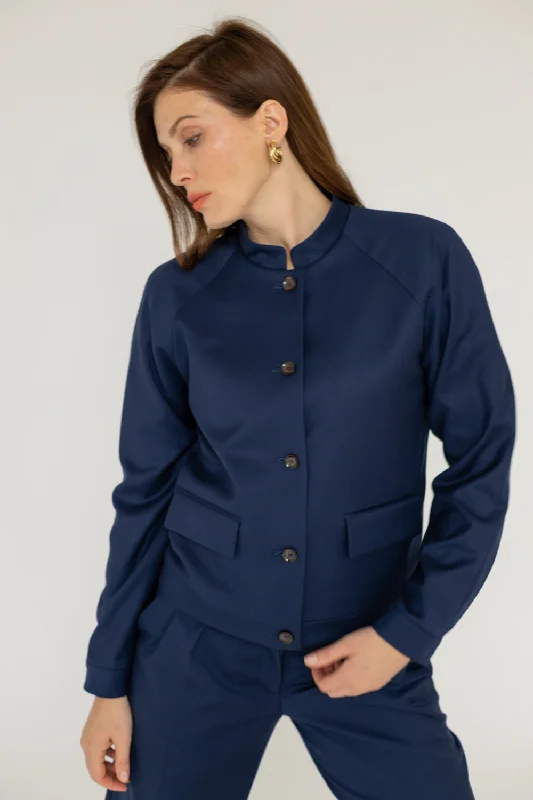 Enzo Jacket Navy Blue Snapped Jacket Toggled Jacket Drawstring Jacket