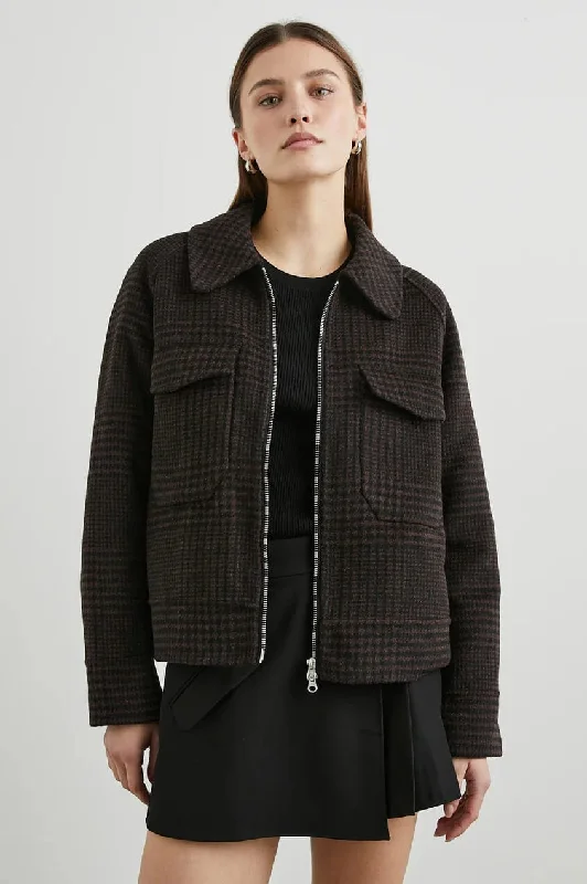 Rails Cheyenne Jacket in Espresso Houndstooth Satin Jacket Silk Jacket Chiffon Jacket