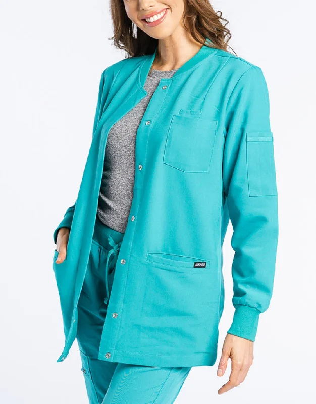 Scrub Jacket Button Up - Sydney Teal Print Jacket Jacquard Jacket Embroidered Jacket