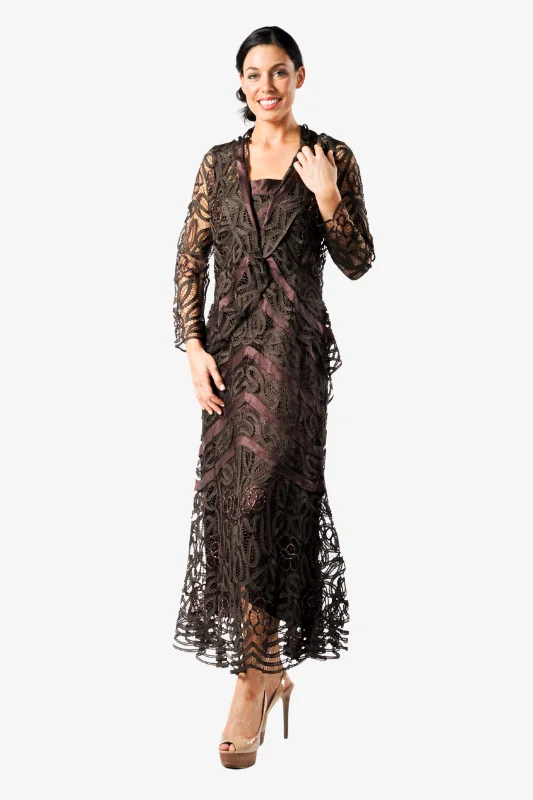 Soulmates D7069 Hand Crocheted Beaded Split Dress with Jacket Set Hoodie Zip-Up Jacket Button-Up Jacket