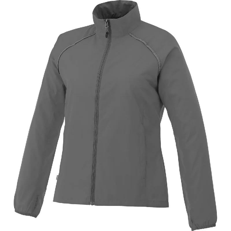 Elevate Women's Grey Storm Egmont Packable Jacket Zippered Jacket Buttoned Jacket Snapped Jacket