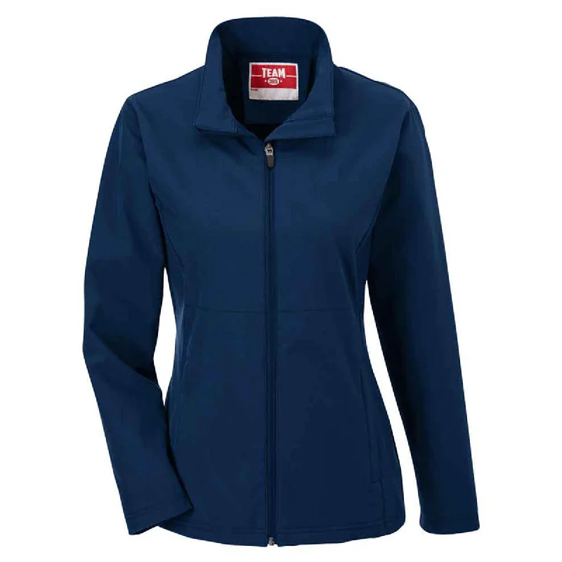 Team 365 Women's Sport Dark Navy Leader Soft Shell Jacket Zippered Front Buttoned Front Snap Front