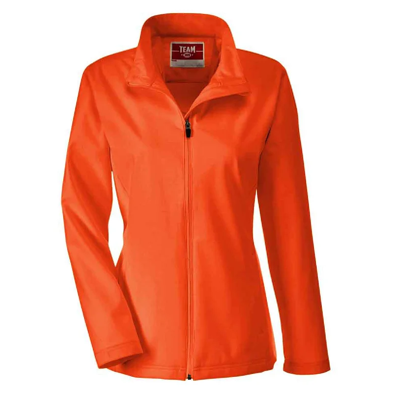 Team 365 Women's Sport Orange Leader Soft Shell Jacket Zippered Front Buttoned Front Snap Front