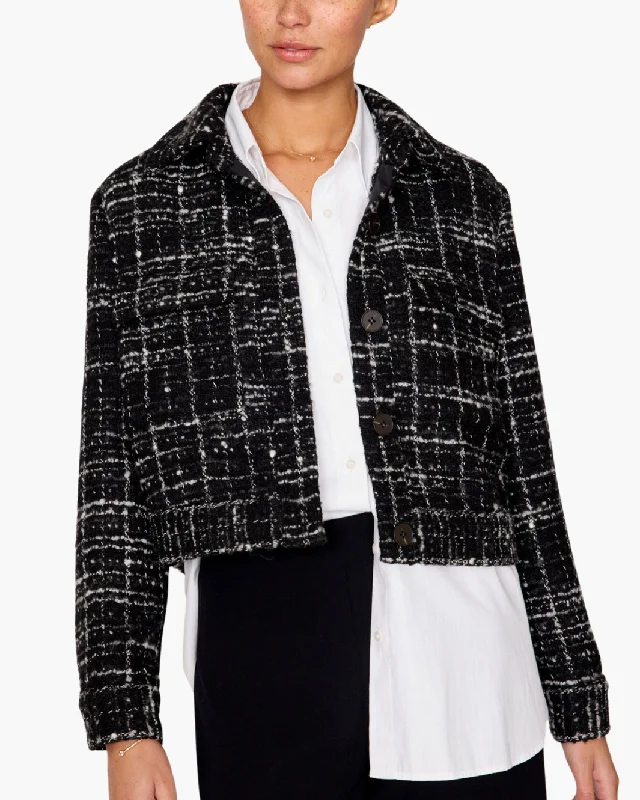 TWEED CROPPED JACKET IN BLACK/WHITE Fleece Jacket Down Jacket Feather Jacket