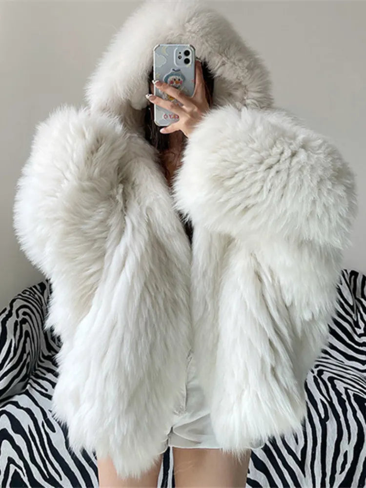 Women's Coat New In Fashion Hooded Solid Color Jacket Elegant Tops Temperament Style Winter Commuting Streetwear Fur Coat Women Zip Front Button Front Snap Front