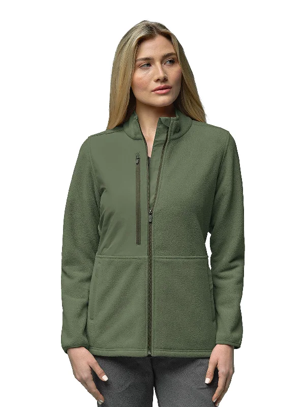 Slate - Women's Micro Fleece Zip Pocket Jacket Tailored Jacket Straight Jacket A-Line Jacket