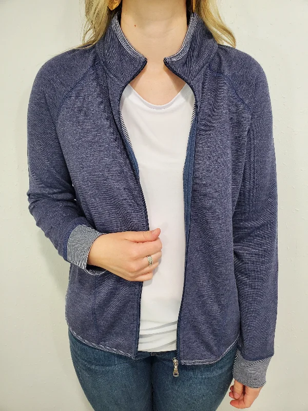 ZIP UP HEATHERED JACKET - NAVY Chenille Jacket Brocade Jacket Lace Jacket