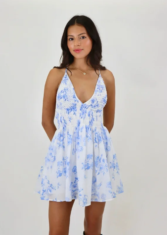 Be The One Mini Dress ★ Blue Floral Fashionable Boho-Chic Mini Dress