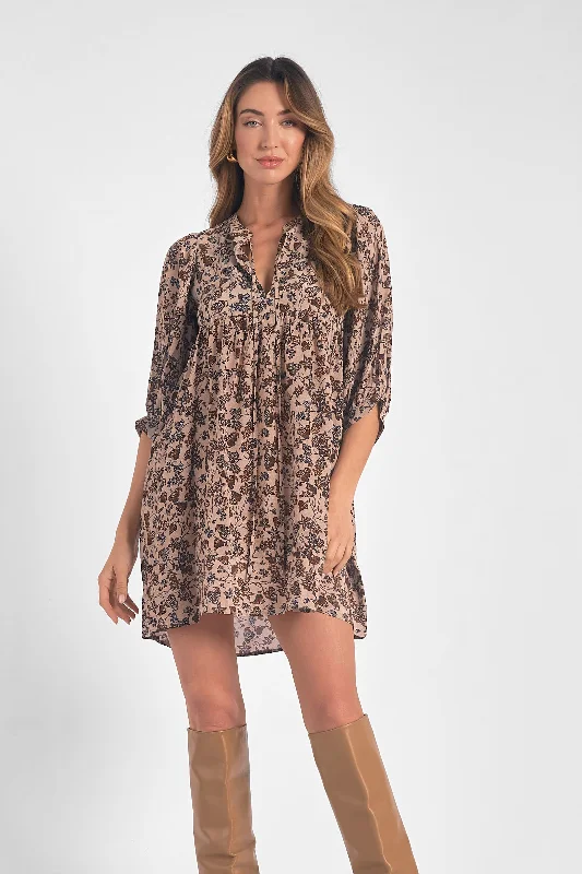 3/4 Sleeve V-Neck Mini Dress - Napa Natural Chic Bohemian Mini Dress