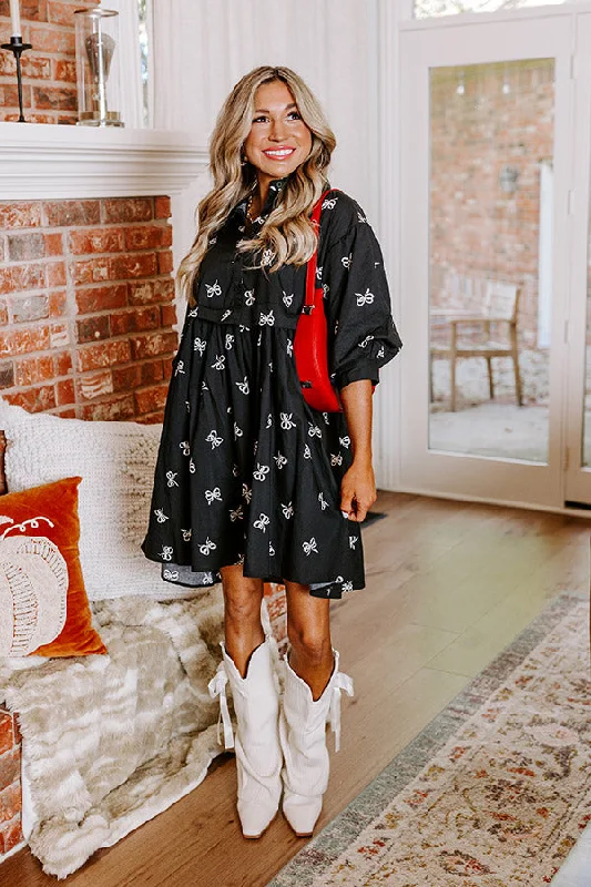 For The Love Of Bows Mini Dress in Black Chic Puff Sleeve Mini Dress