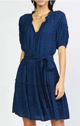 Francie Navy Ruffle Tiered Mini Dress Casual High-Waist Mini Dress